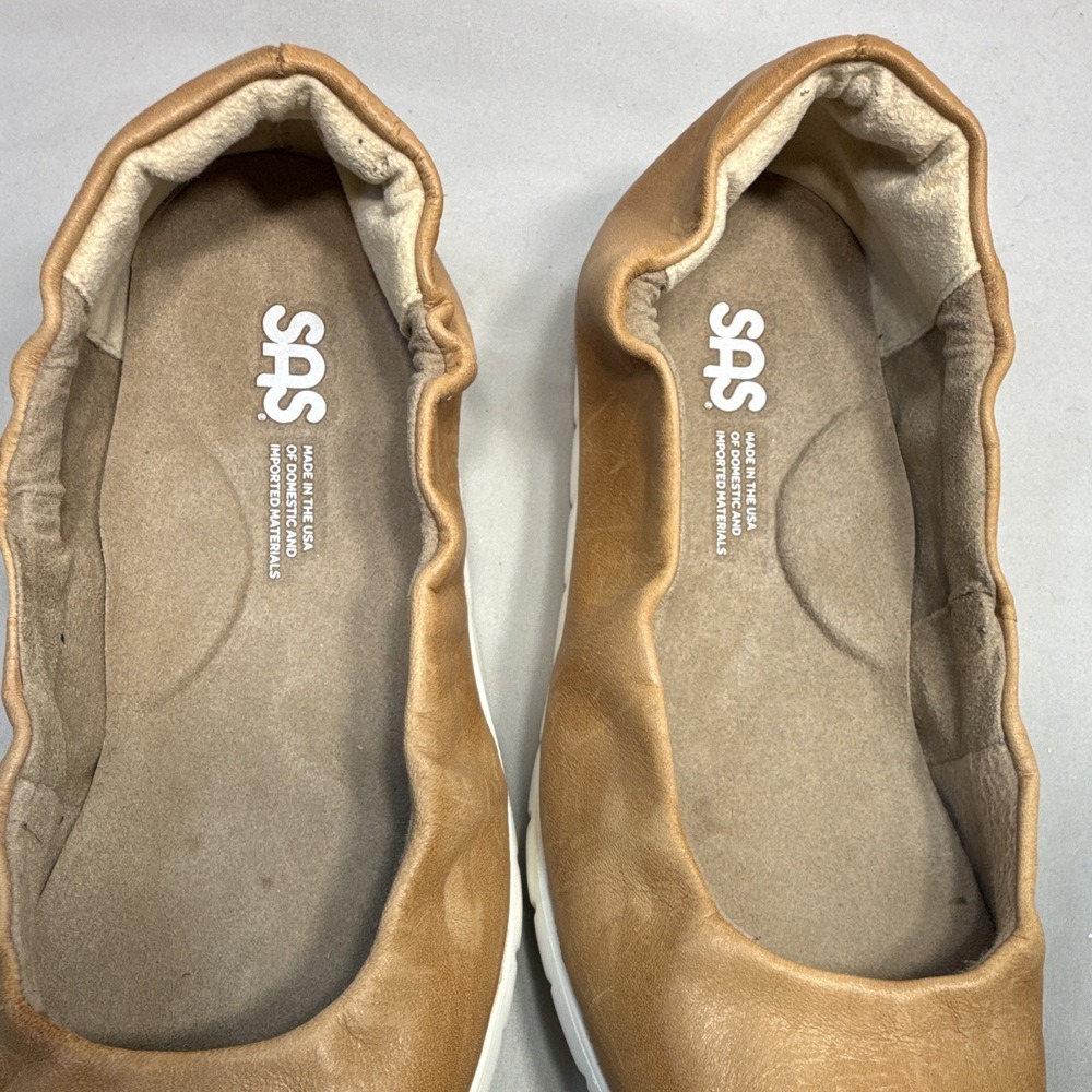 SAS Women's Brown Leather Slip-On Ballet Flats Cushioned Comfort Rubber Sole 6M - Picture 4 of 6